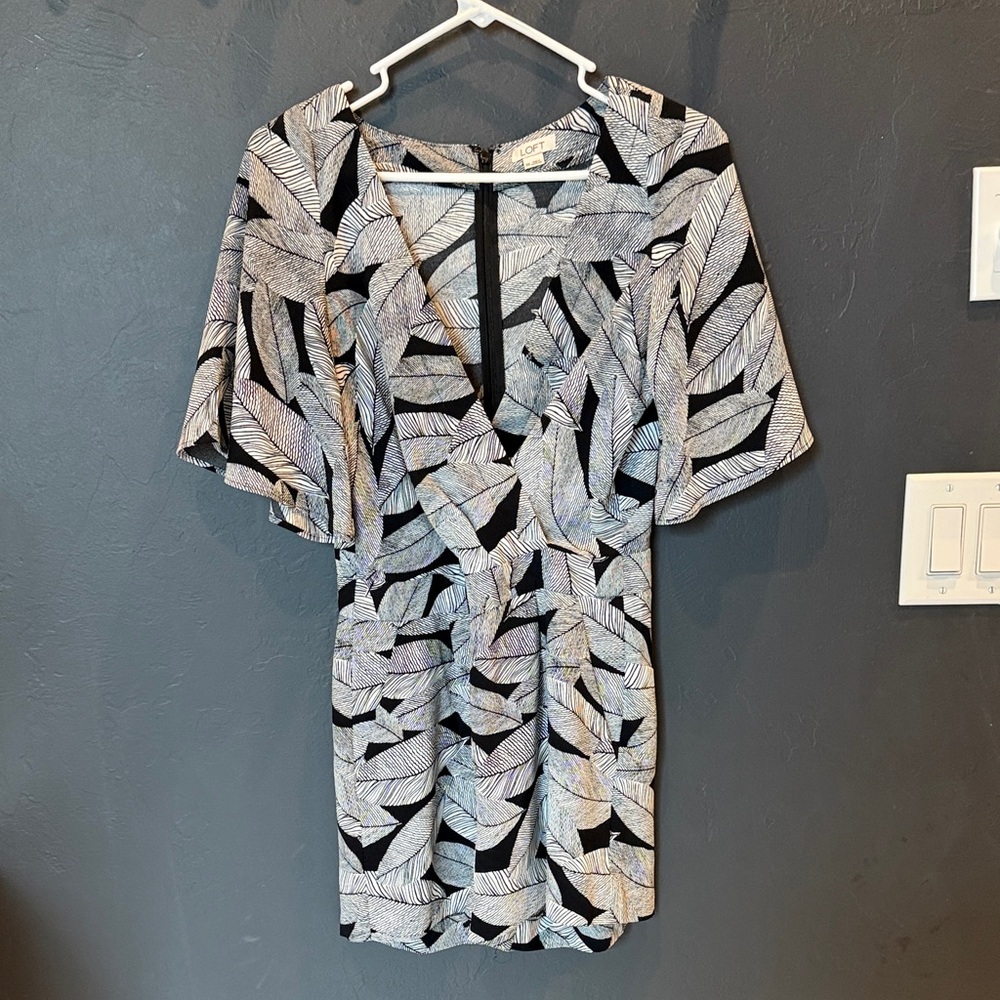 LOFT Black and White Leaf Print Jumpsuit
